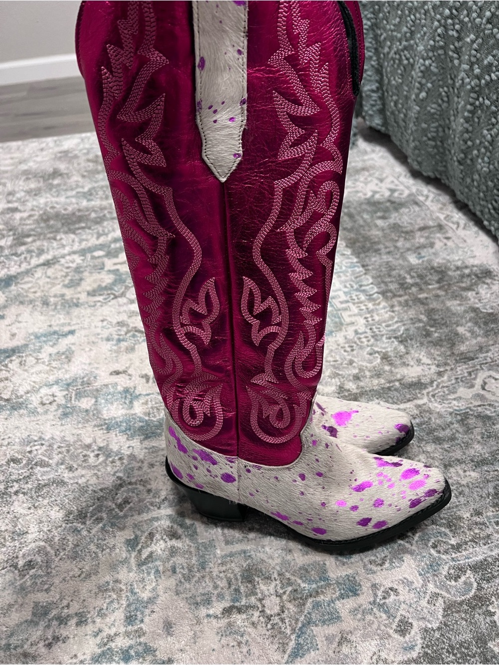 Dingo Pink and White Speckled Western Heeled Boots - Picture 3 of 7